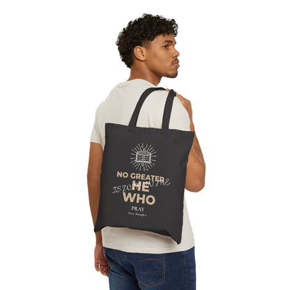 Canvas Tote Bag – “No Greater He Who Is Within Me” Inspirational Scripture Tote
