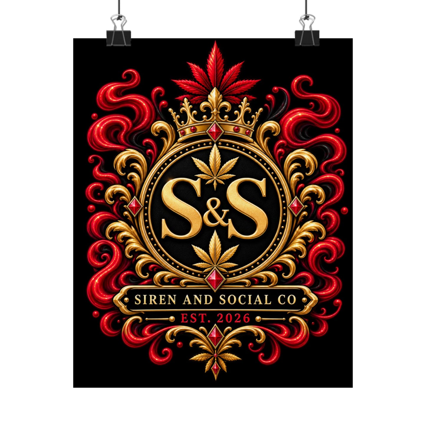 Siren & Social Co. Ornate Crest Poster — Matte Vertical Wall Art (Est. 2026)