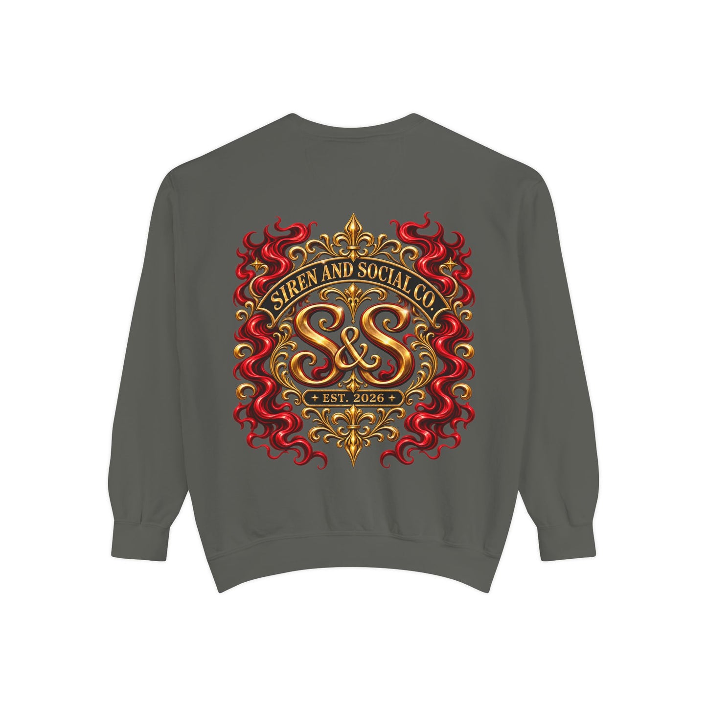 Siren & Social Co. Crewneck Sweatshirt — Vintage Gold & Red Crest