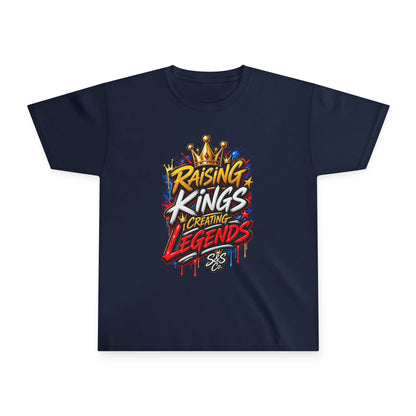Youth T‑Shirt — "Raising Kings Creating Legends" Graphic Tee for Boys (Crown Streetwear)