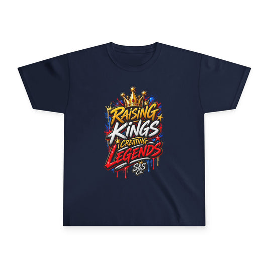 Raising Kings Creating Legends Youth T‑Shirt — Kids Graphic Tee with Crown Design