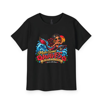 Make Some Waves Youth T‑Shirt — Surf Mermaid Graphic Tee for Kids