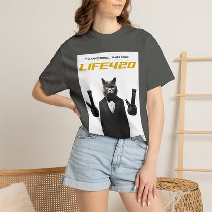 T-Shirt — 'LIFE420' Cat in Tuxedo Graphic Tee (James Bond Parody)