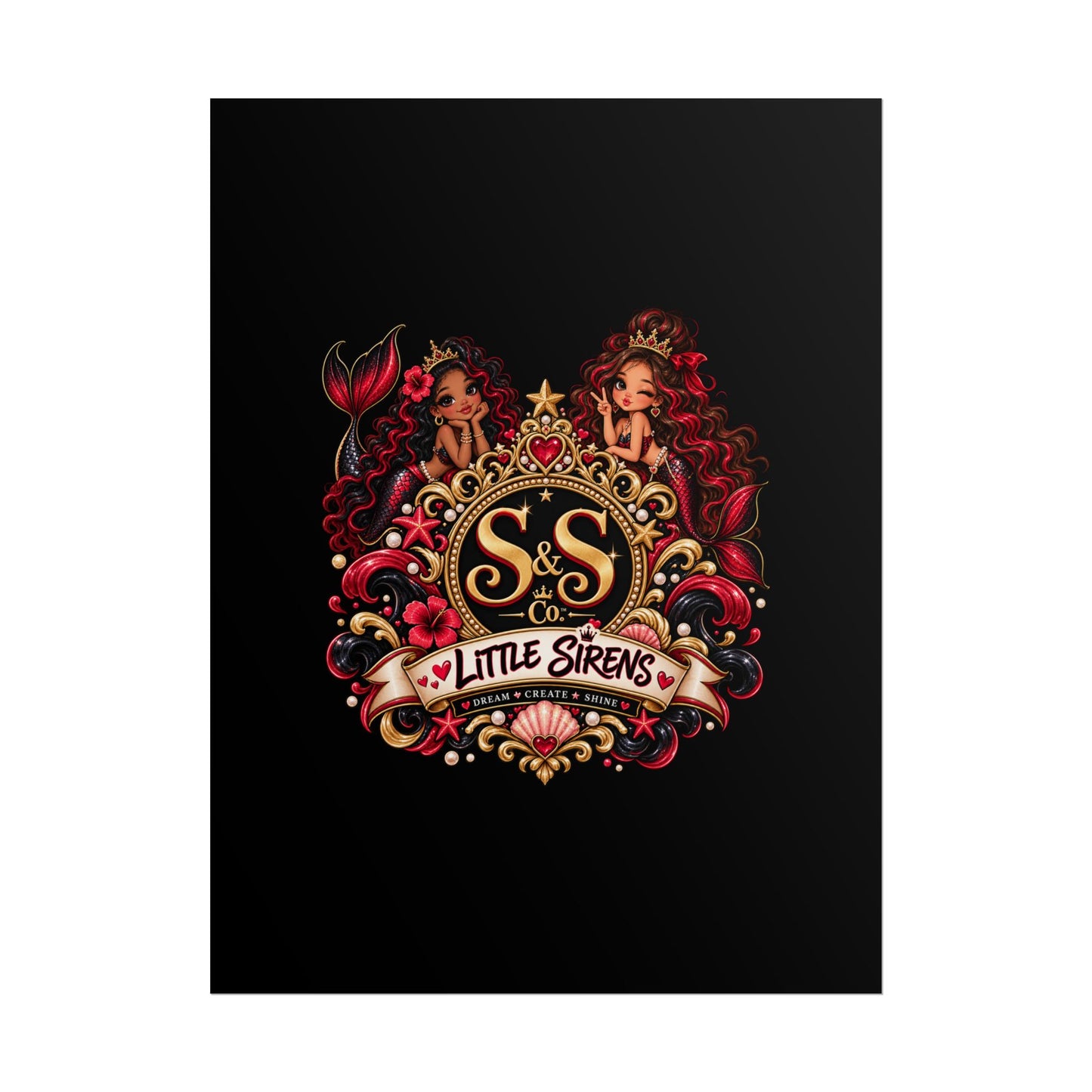 Little Sirens Rolled Poster — Vintage Mermaid Crest Wall Art