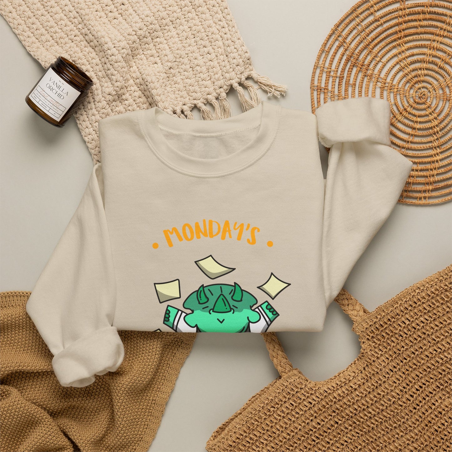 Sweatshirt — "Monday's Harshest Day of the Week" Cute Monster Graphic Crewneck