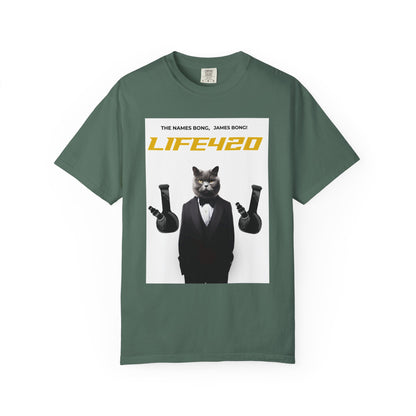 T-Shirt — 'LIFE420' Cat in Tuxedo Graphic Tee (James Bond Parody)
