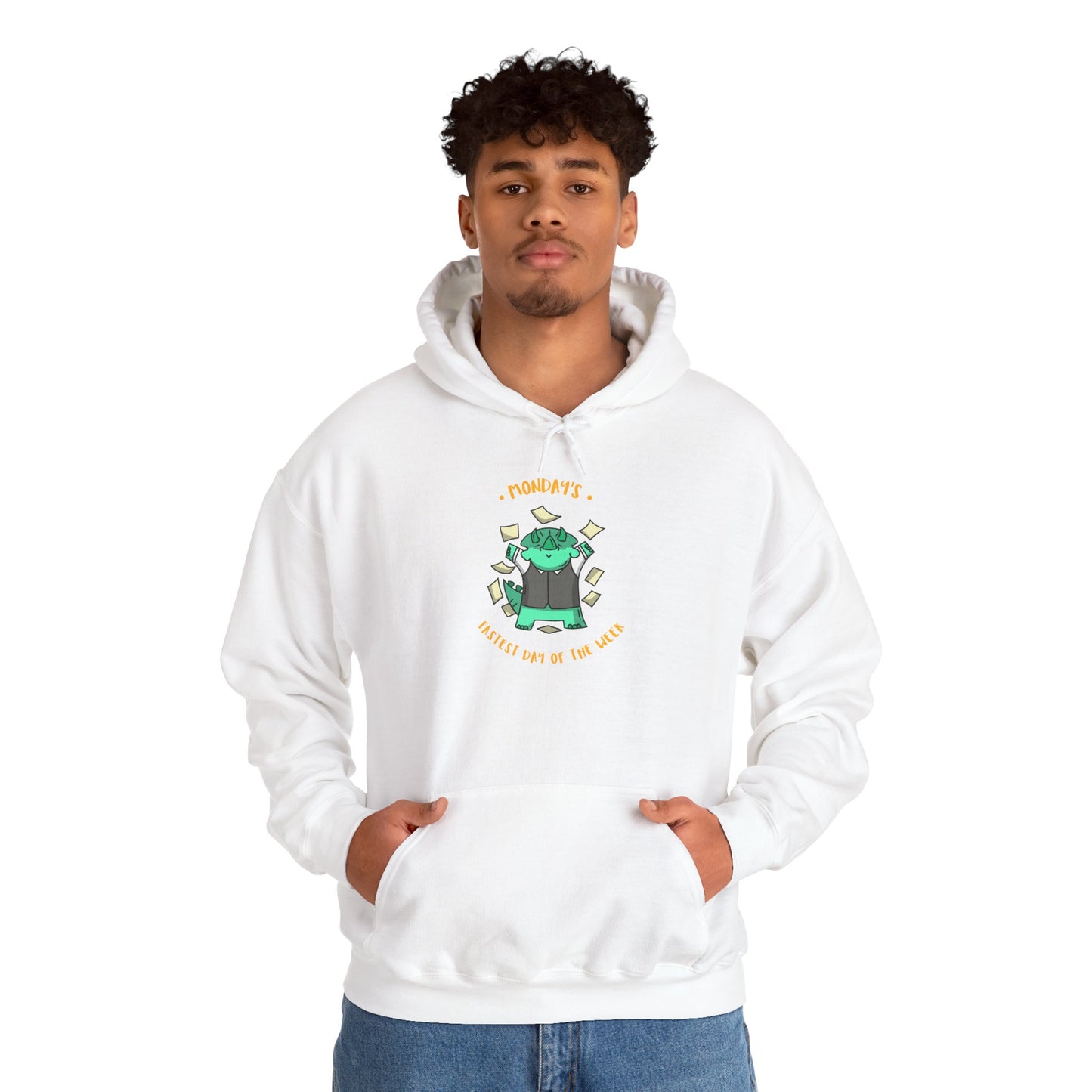 Money Monster Hoodie — Cute Green Creature Throwing Cash Graphic Sweatshirt