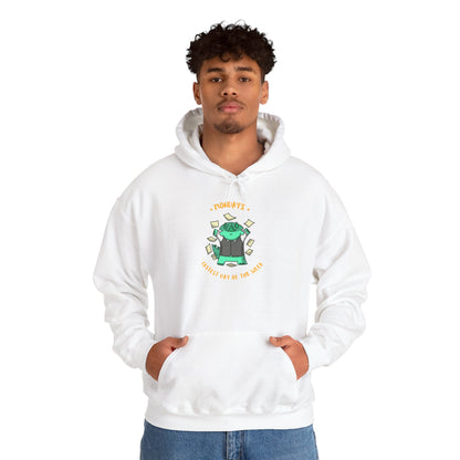 Money Monster Hoodie — Cute Green Creature Throwing Cash Graphic Sweatshirt