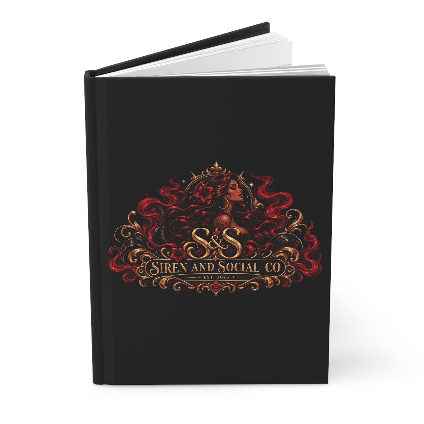 Siren & Social Co. Hardcover Journal — Lined Matte Notebook with Elegant Red Siren Crest