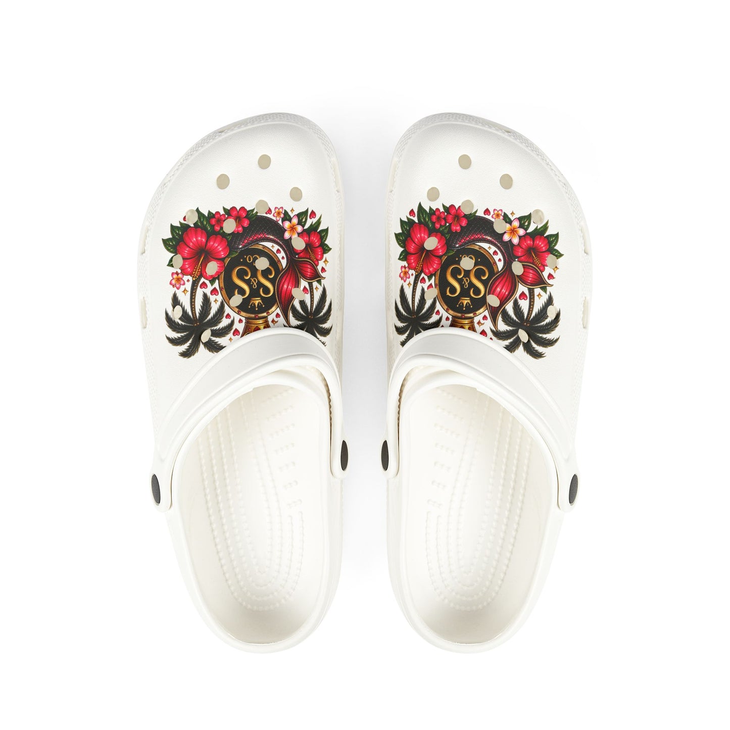 Floral Skull EVA Foam Clogs — Women’s Tropical Day of the Dead Slip‑Ons