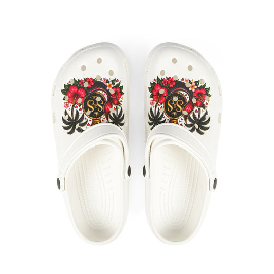 Floral Skull EVA Foam Clogs — Women’s Tropical Day of the Dead Slip‑Ons