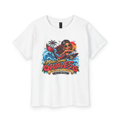 Make Some Waves Youth T‑Shirt — Surf Mermaid Graphic Tee for Kids