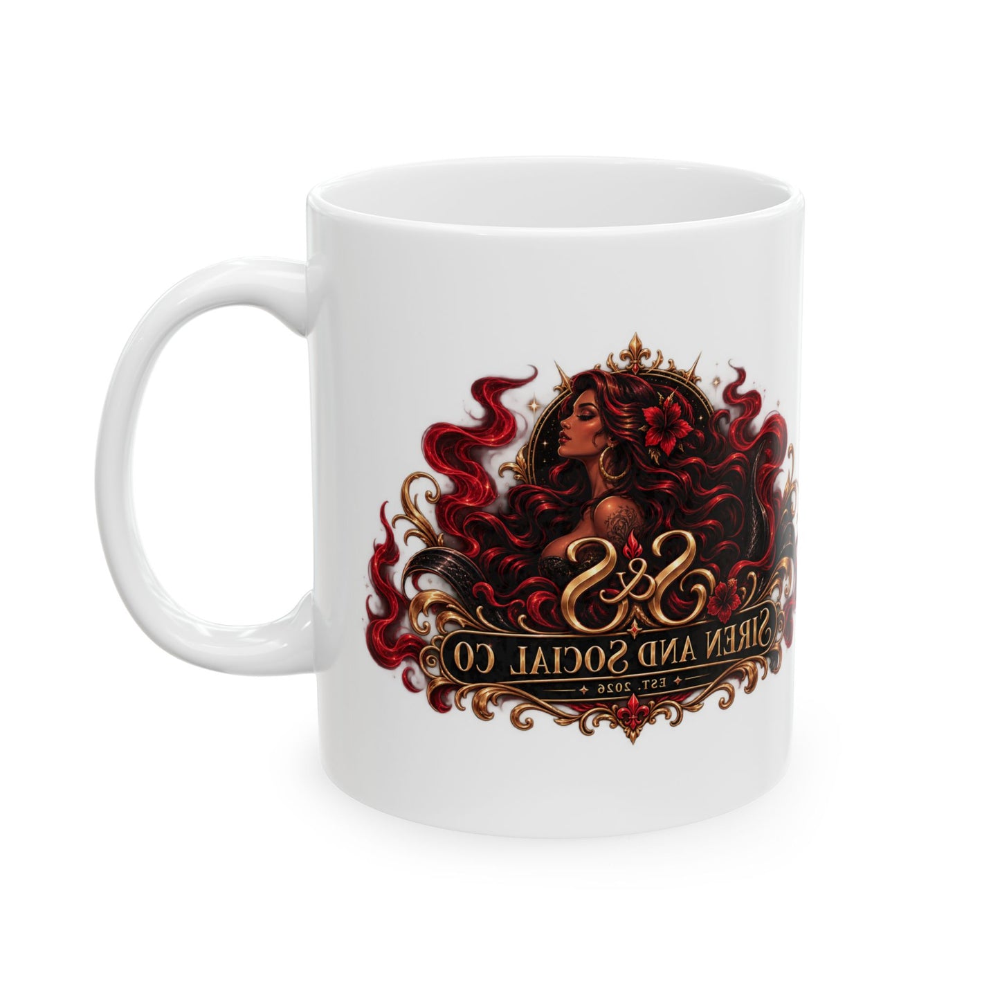 Siren Queen Ceramic Mug — Red Gothic Mermaid Coffee Cup (11oz/15oz)