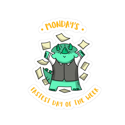 Monday’s Fastest Dino Sticker — Cute Triceratops Money Toss Kiss-Cut Sticker