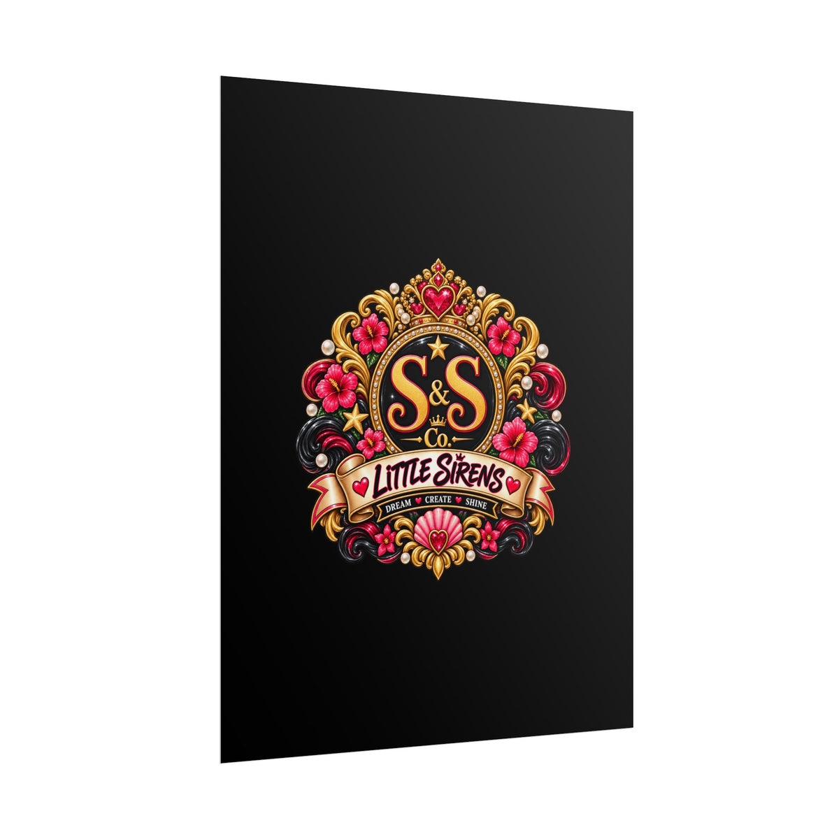 Little Sirens Rolled Poster — Vintage Mermaid Crest Wall Art