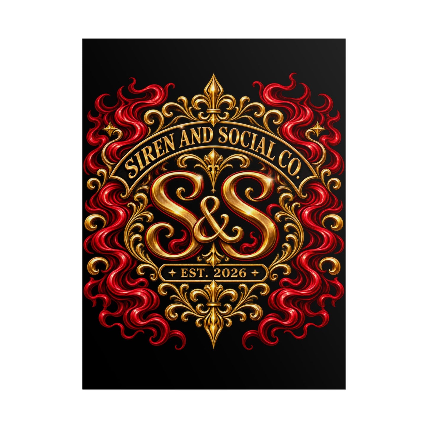 Siren and Social Co. Ornate Gold & Red Emblem Poster