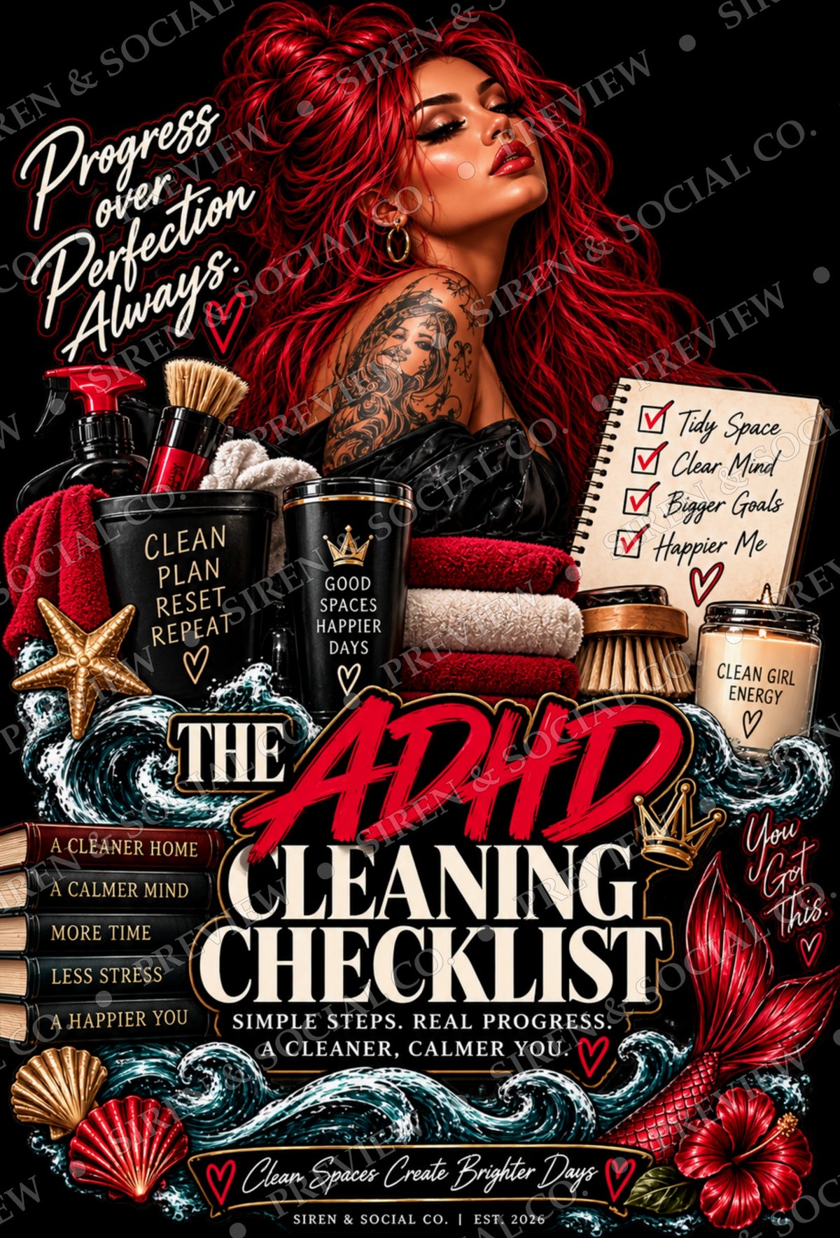 The ADHD Cleaning Checklist digital cleaning planner by Siren and Social Co.