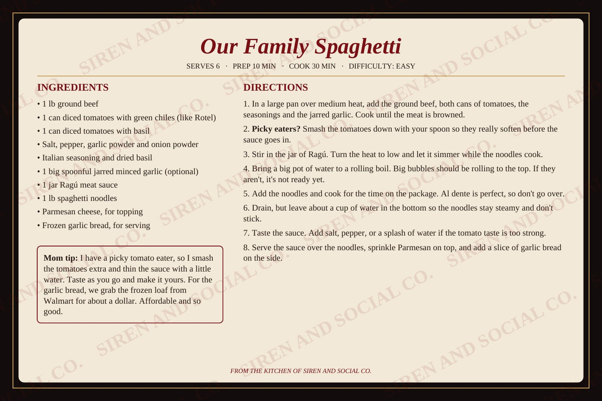 Inside page of the Siren and Social Co. Recipe Collection digital recipe book