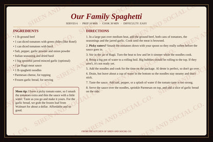 Inside page of the Siren and Social Co. Recipe Collection digital recipe book
