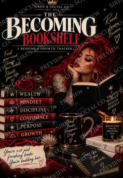The Becoming Bookshelf digital reading and growth tracker by Siren and Social Co.
