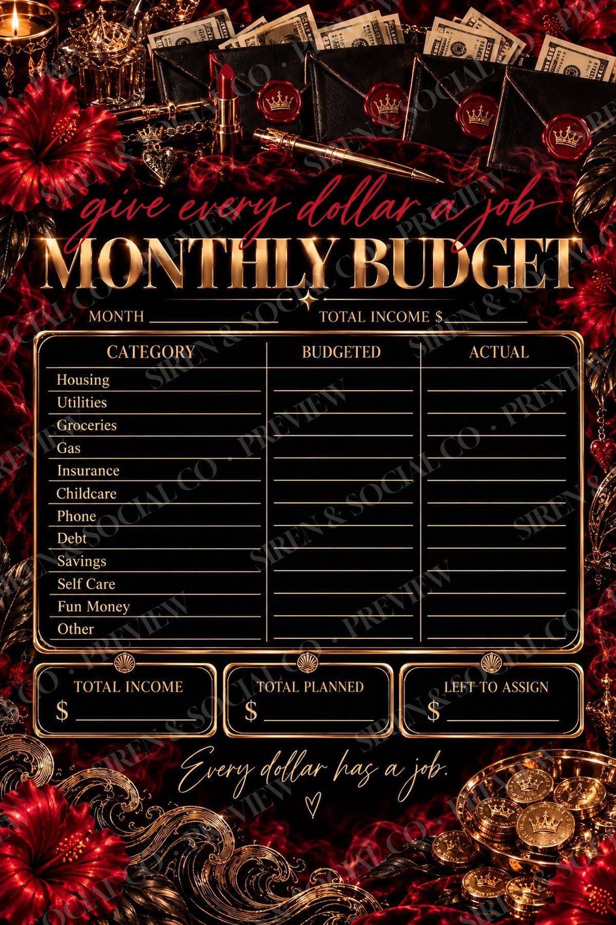 Inside pages of Get Your Bag Back On Track budget planner by Siren and Social Co.